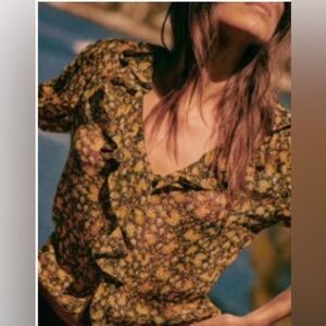 Sezane Irena Blouse Black / Yellow Blossoms - Size 4